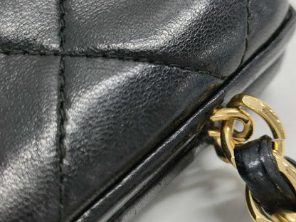 CHANEL Matelasse Chain Shoulder Bag with Clasp Closure, Lambskin, Black