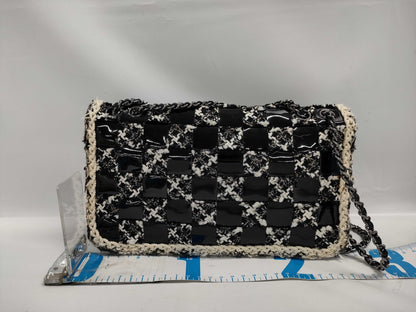 CHANEL Patent Tweed Single Flap Chain Shoulder Bag in Black