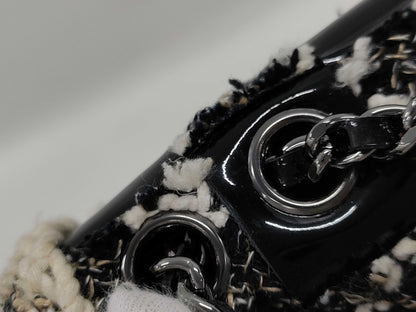 CHANEL Patent Tweed Single Flap Chain Shoulder Bag in Black