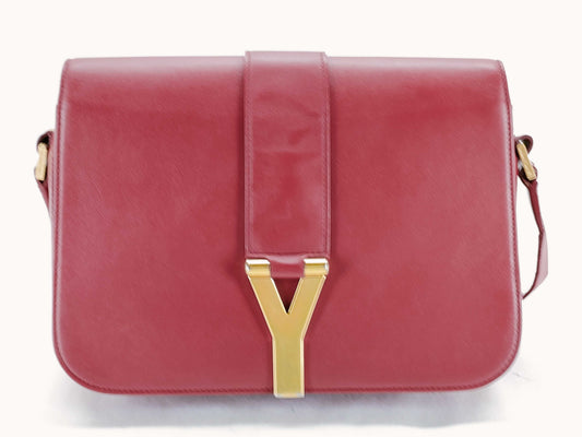 SAINT LAURENT Y-Line Red Leather Shoulder Bag