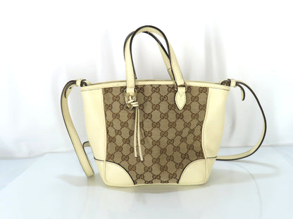 GUCCI GG Canvas GG Canvas Canvas and Leather 2-Way Handbag White 449241 Handbag Handbag