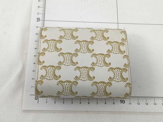 CELINE Triomphe Small Flap Wallet in White and Tan Canvas and Calfskin