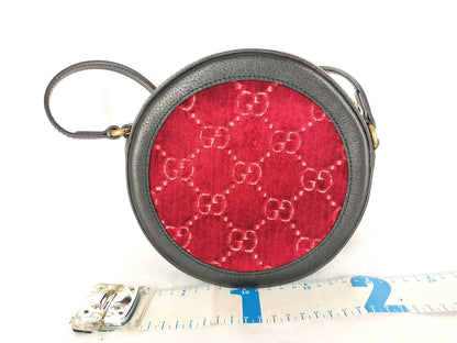 GUCCI GG Velvet Round Shoulder Bag with Leather, Red, 574978