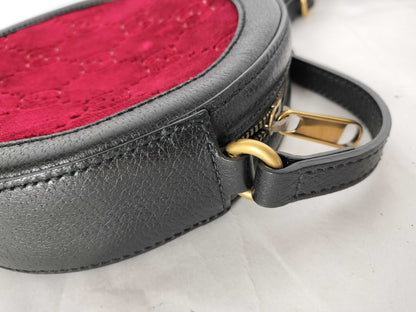GUCCI GG Velvet Round Shoulder Bag with Leather, Red, 574978