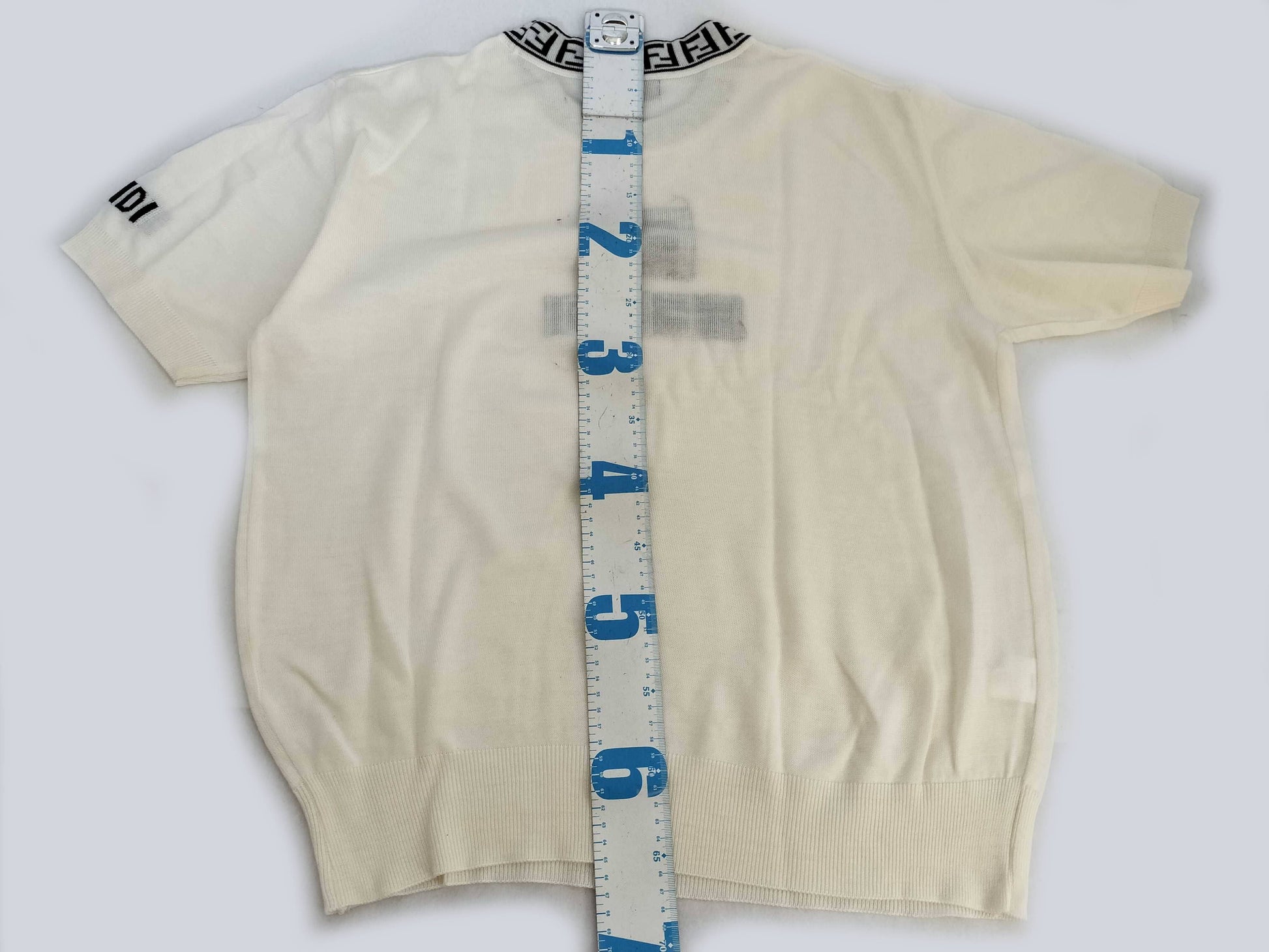 FENDI FENDI Logo Summer Knit Short Sleeve Knit Top Ivory Off-White