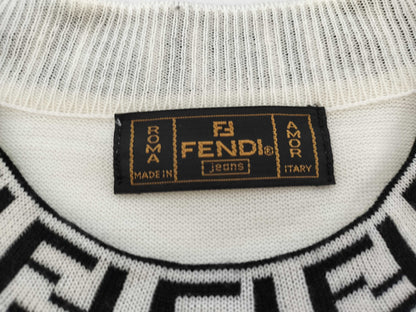FENDI FENDI Logo Summer Knit Short Sleeve Knit Top Ivory Off-White