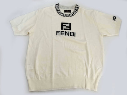 FENDI FENDI Logo Summer Knit Short Sleeve Knit Top Ivory Off-White