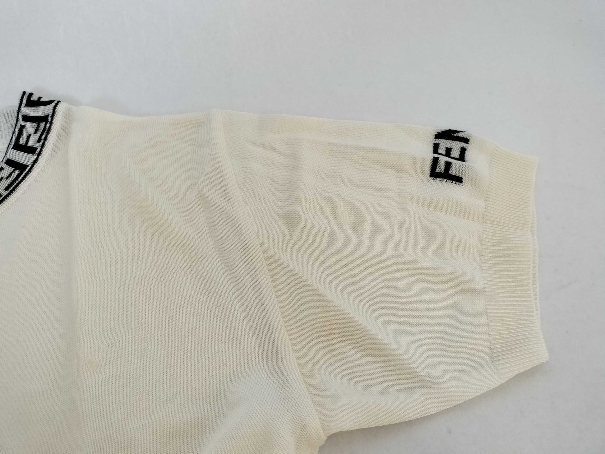 FENDI FENDI Logo Summer Knit Short Sleeve Knit Top Ivory Off-White