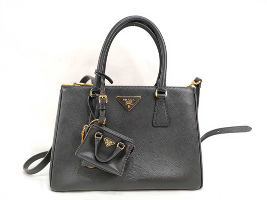 PRADA Saffiano Galleria 2-Way Tote Bag with Strap and Charm Shoulder Bag