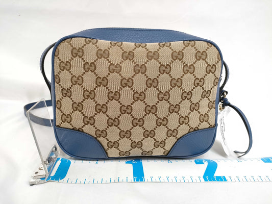 GUCCI GG Canvas Gucci 449413 GG Canvas Leather Beige Blue Shoulder Bag
