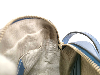GUCCI GG Canvas Gucci 449413 GG Canvas Leather Beige Blue Shoulder Bag
