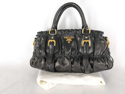 PRADA Prada Nappa Gathered 2-Way Handbag Black Handbag