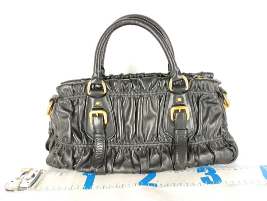 PRADA Prada Nappa Gathered 2-Way Handbag Black Handbag