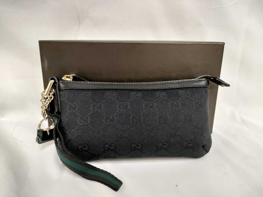 GUCCI GG Canvas Leather Pouch with Charm 152508 Black