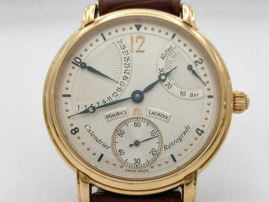 MAURICE LACROIX Calendar Retrograde AD42764 76847 Manual Winding 18K Yellow Gold Men's Watch