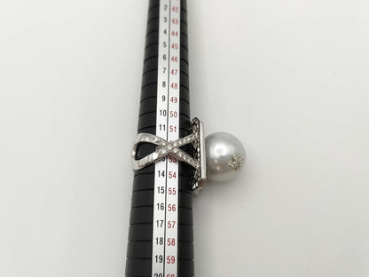 Pearl diameter: approx. 15.1mm, D0.9ct, 18K White Gold, 12.8g, Ring 
