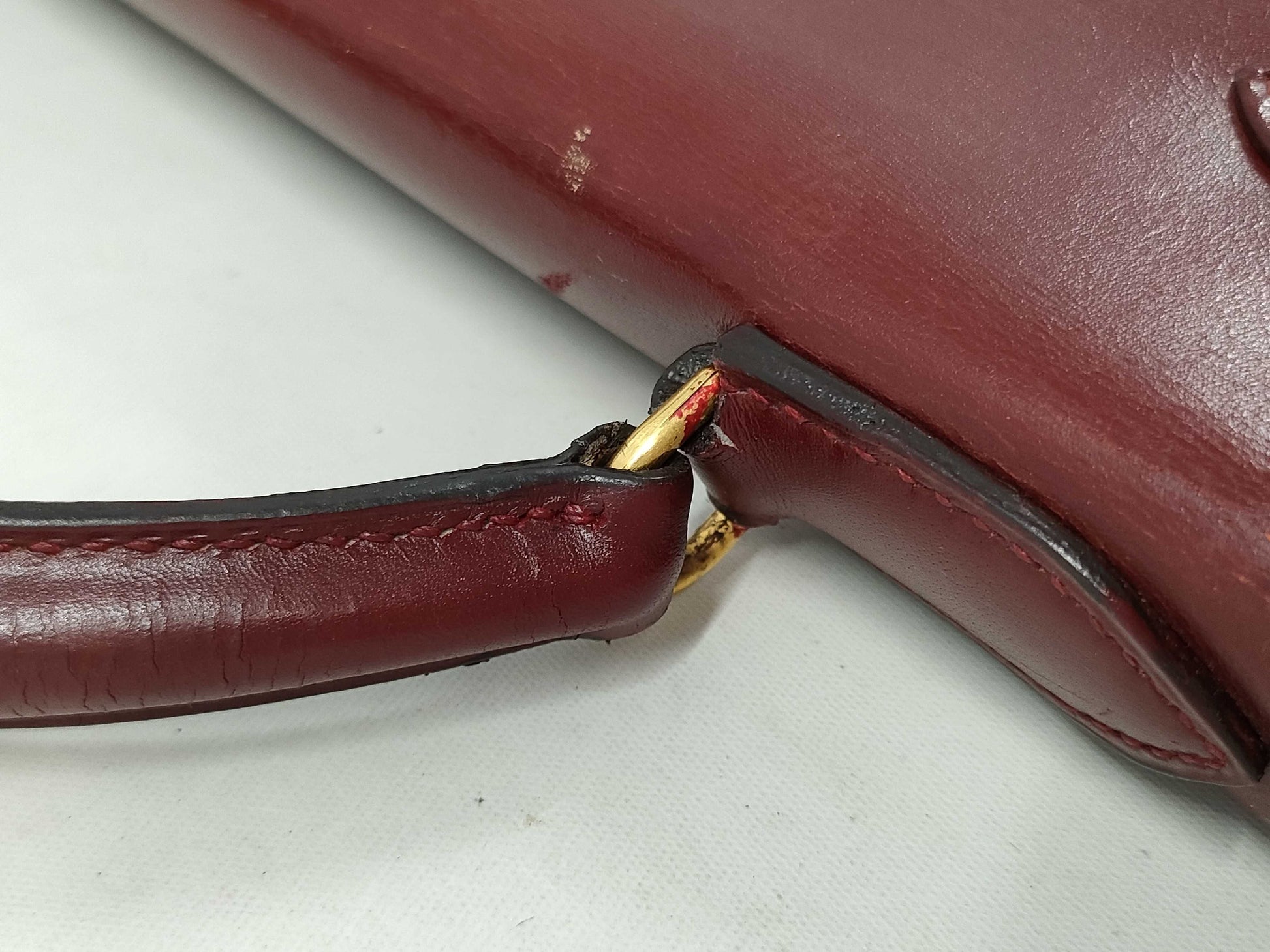 HERMES Kelly 32 Box Calf Rouge H GP 〇C Stamped Handbag