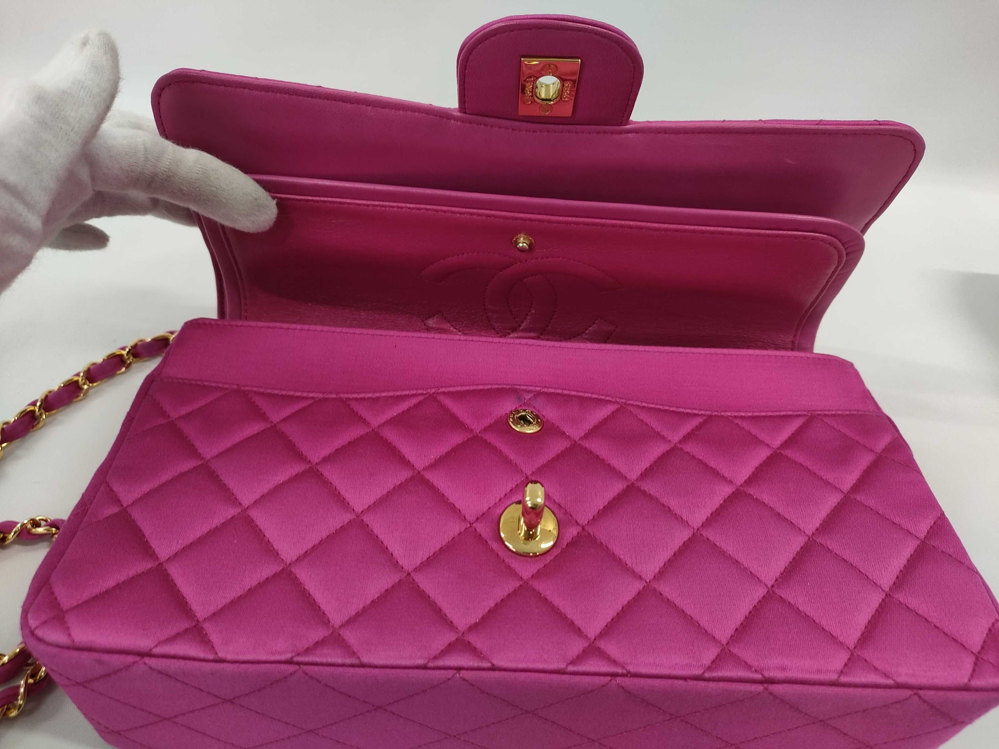CHANEL Double Flap Satin Pink GP Shoulder Bag