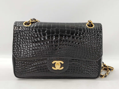 CHANEL Double Flap Crocodile Black GP Shoulder Bag