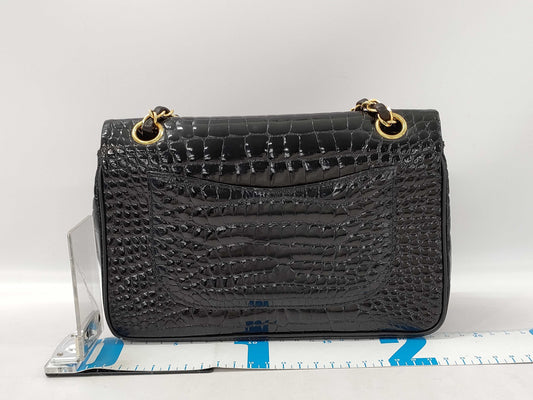 CHANEL Double Flap Crocodile Black GP Shoulder Bag