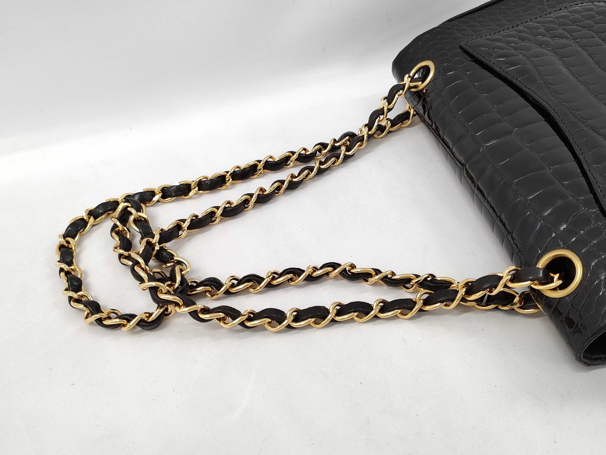 CHANEL Double Flap Crocodile Black GP Shoulder Bag