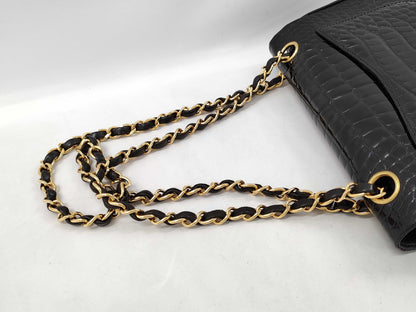 CHANEL Double Flap Crocodile Black GP Shoulder Bag