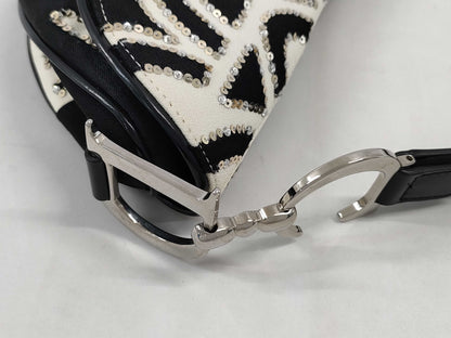Dior Saddle Bag Sequin Satin Black White SS Handbag