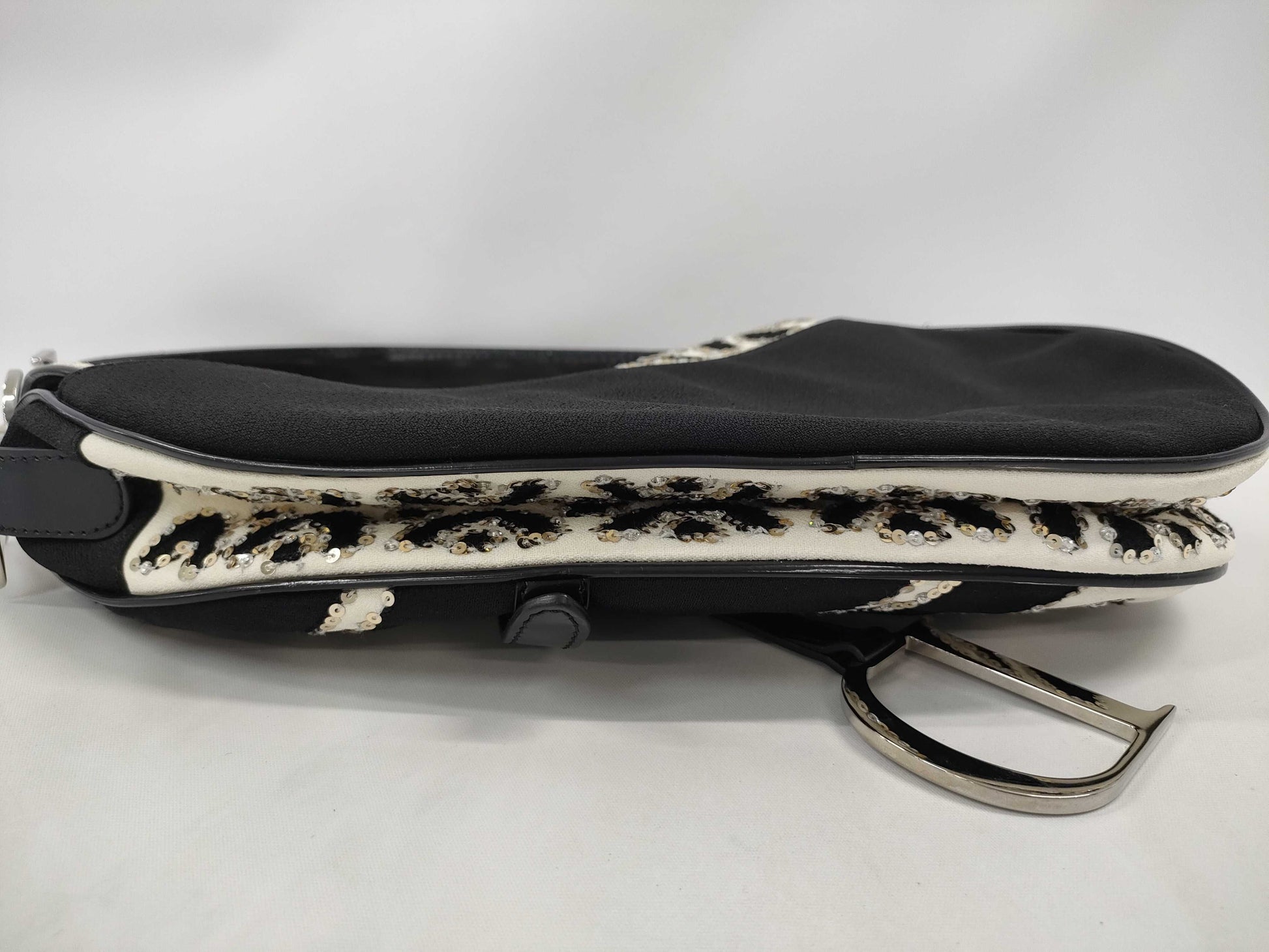 Dior Saddle Bag Sequin Satin Black White SS Handbag