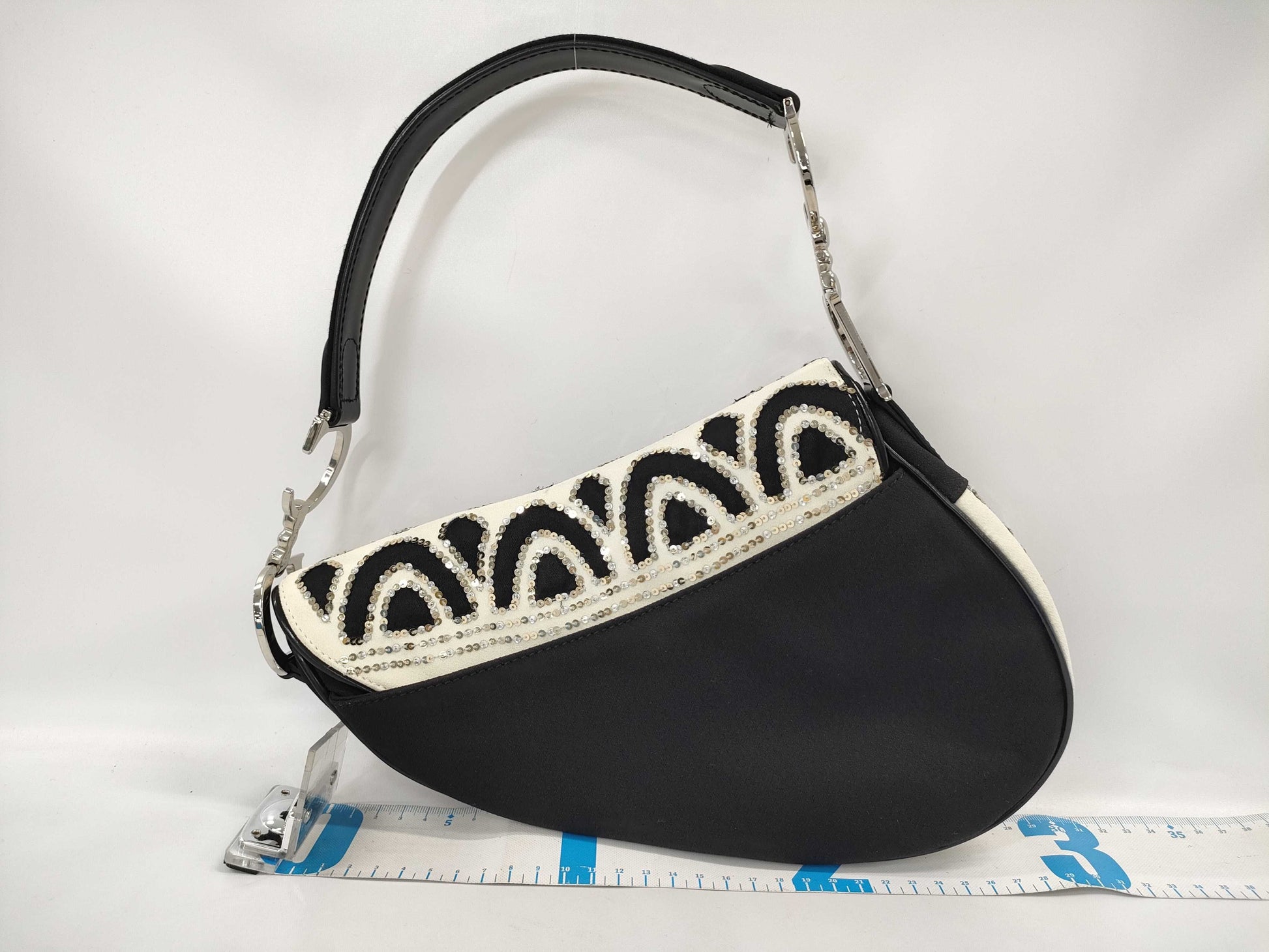 Dior Saddle Bag Sequin Satin Black White SS Handbag