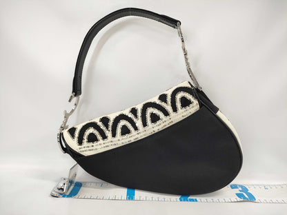 Dior Saddle Bag Sequin Satin Black White SS Handbag