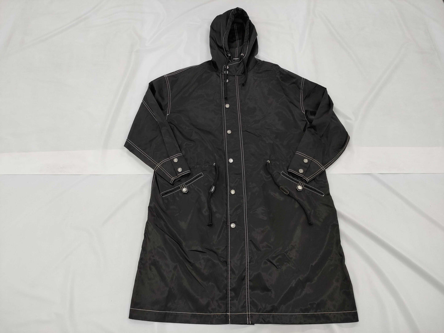 CHANEL Hooded Coat Nylon Black Jacket