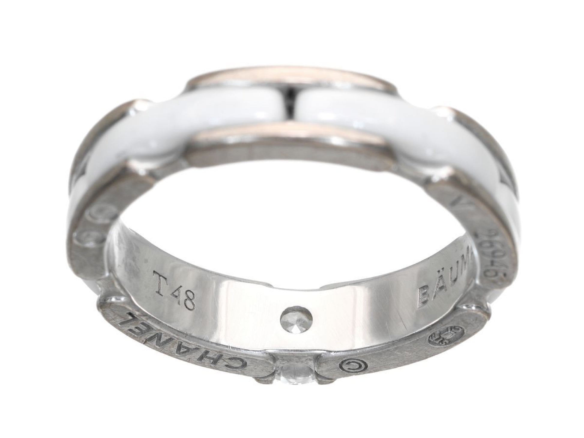 CHANEL Ultra T48 White Ceramic 1PD Au750 4.3g Ring 