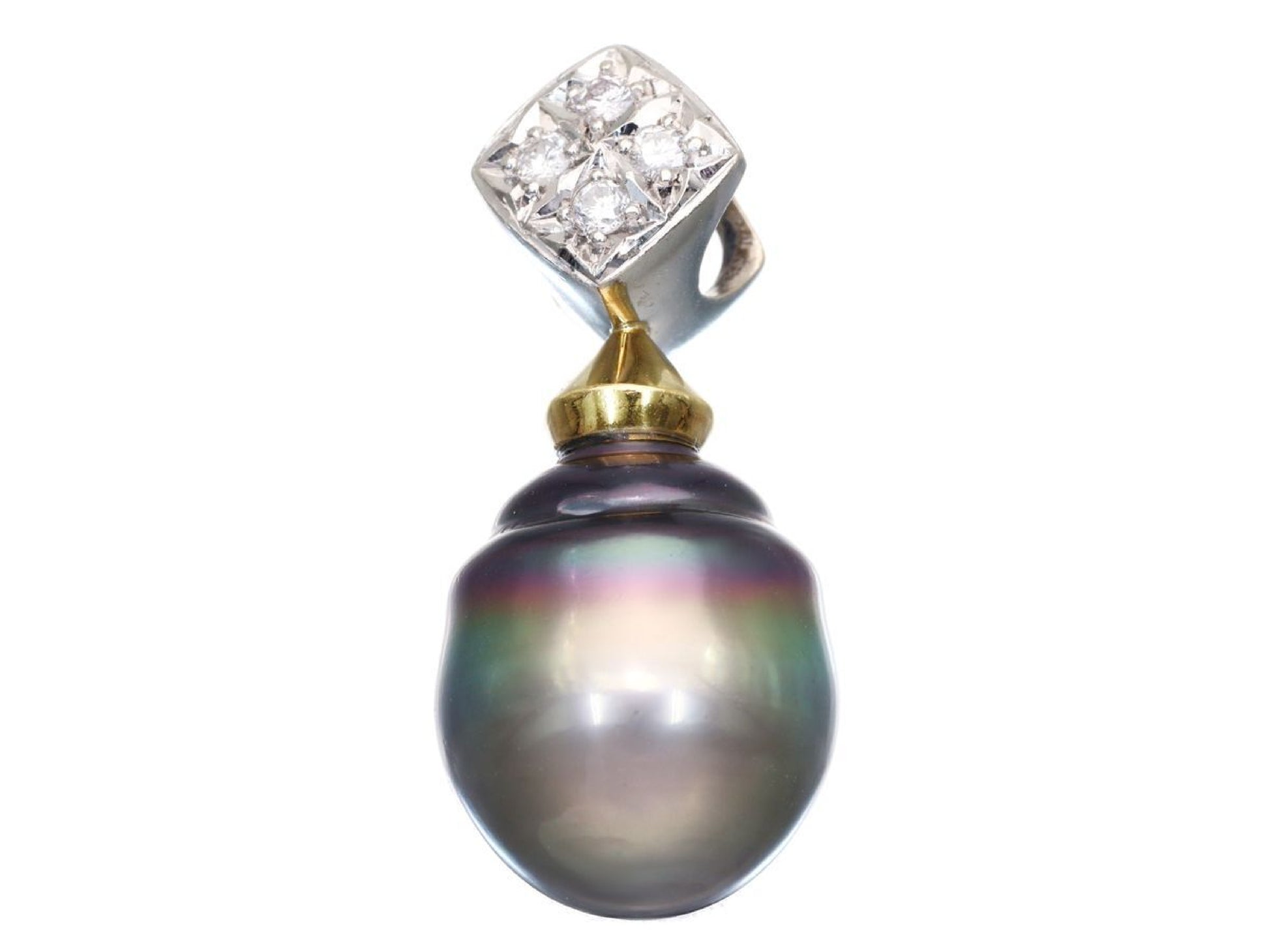 Tahitian pearl pendant, approximately 13.0mm diameter, 0.11ct, 6.7g, Pt900/K18 