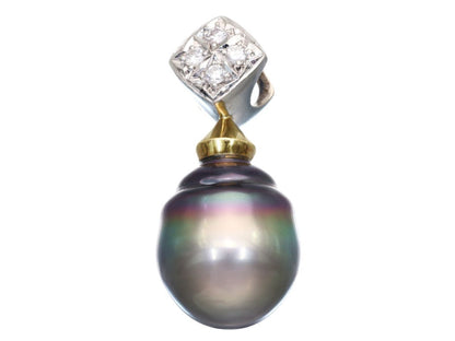 Tahitian pearl pendant, approximately 13.0mm diameter, 0.11ct, 6.7g, Pt900/K18 