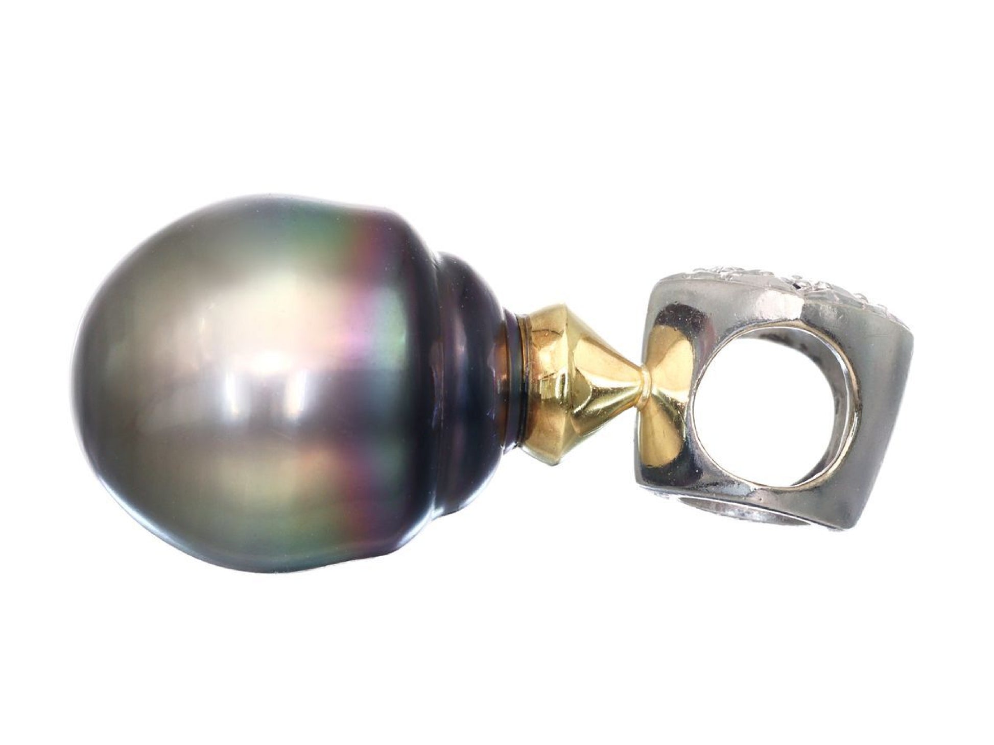 Tahitian pearl pendant, approximately 13.0mm diameter, 0.11ct, 6.7g, Pt900/K18 