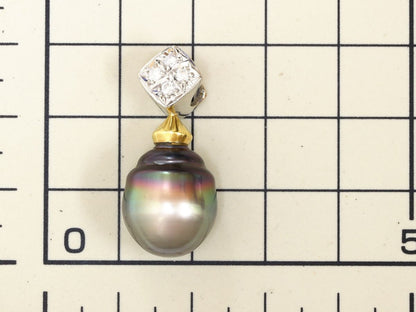 Tahitian pearl pendant, approximately 13.0mm diameter, 0.11ct, 6.7g, Pt900/K18 