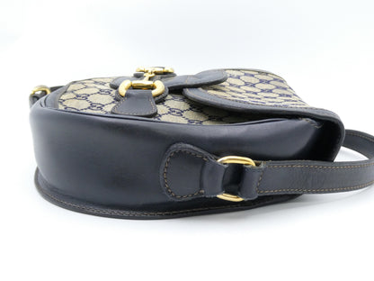 GUCCI Horsebit Hardware GG Canvas Leather Shoulder Bag