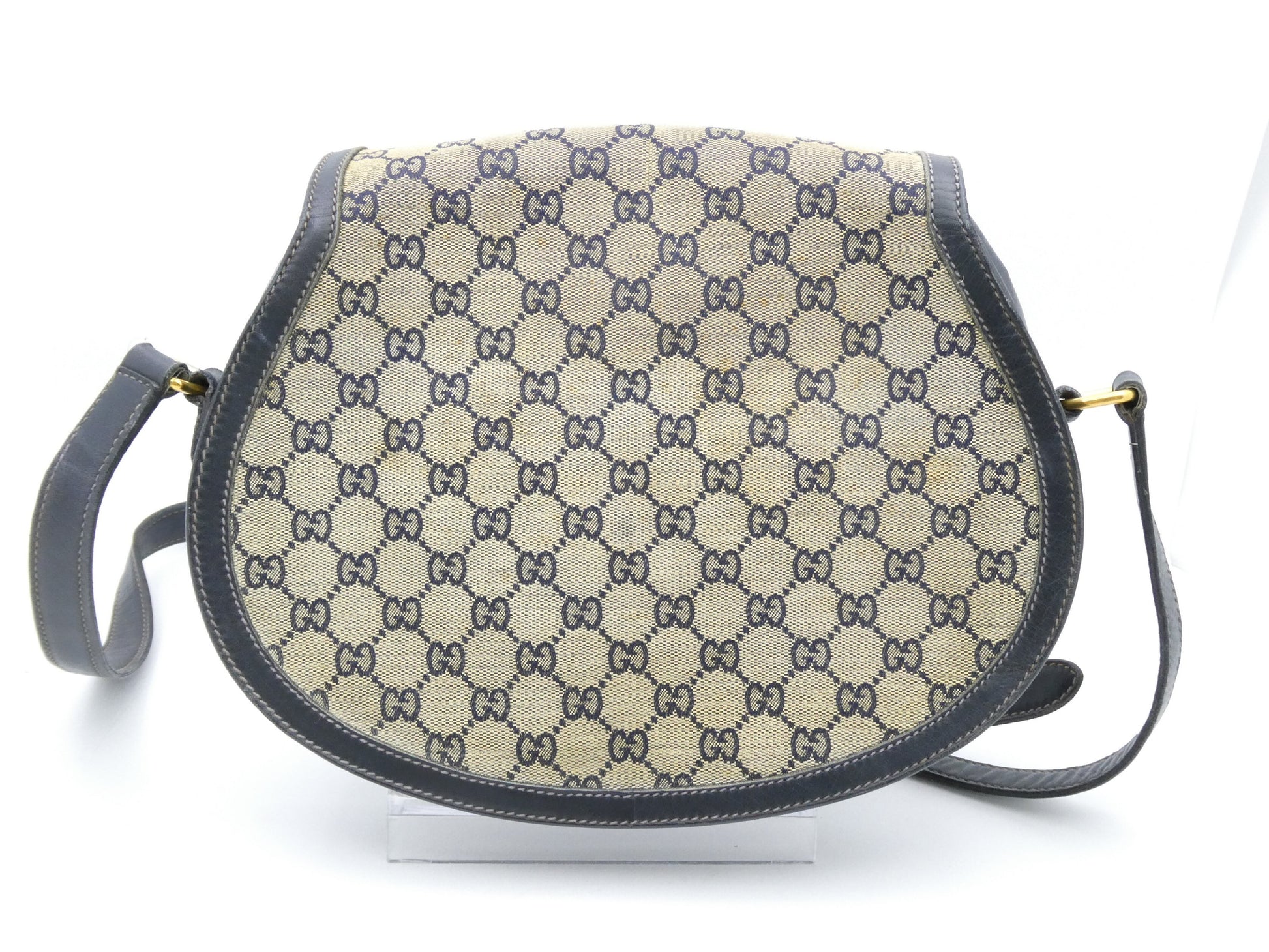 GUCCI Horsebit Hardware GG Canvas Leather Shoulder Bag