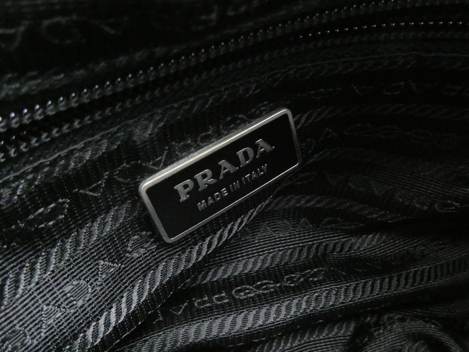 PRADA logo plate nylon shoulder bag