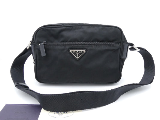 PRADA logo plate nylon shoulder bag