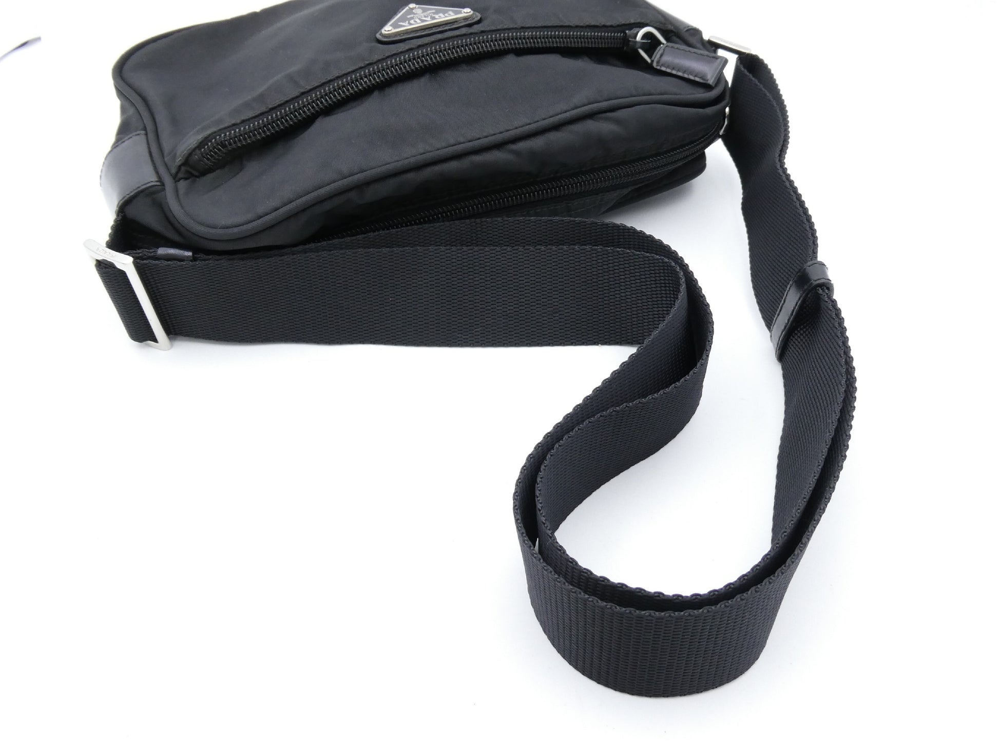 PRADA logo plate nylon shoulder bag