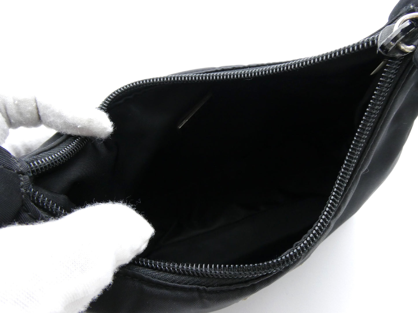 PRADA logo plate nylon handbag