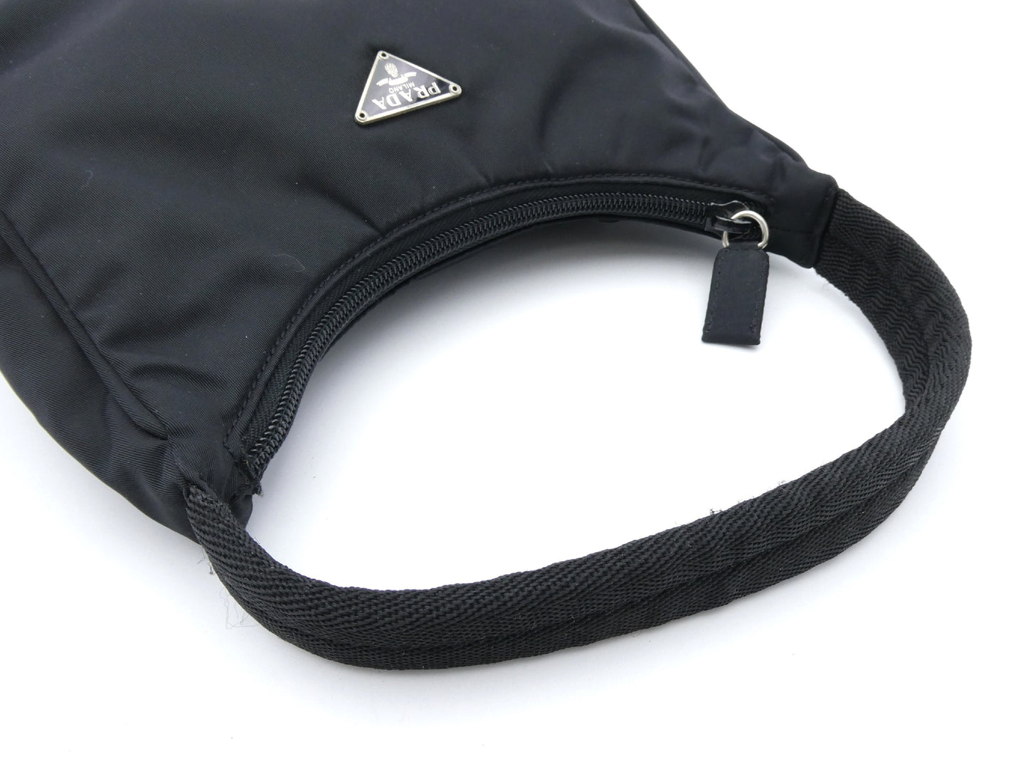 PRADA logo plate nylon handbag