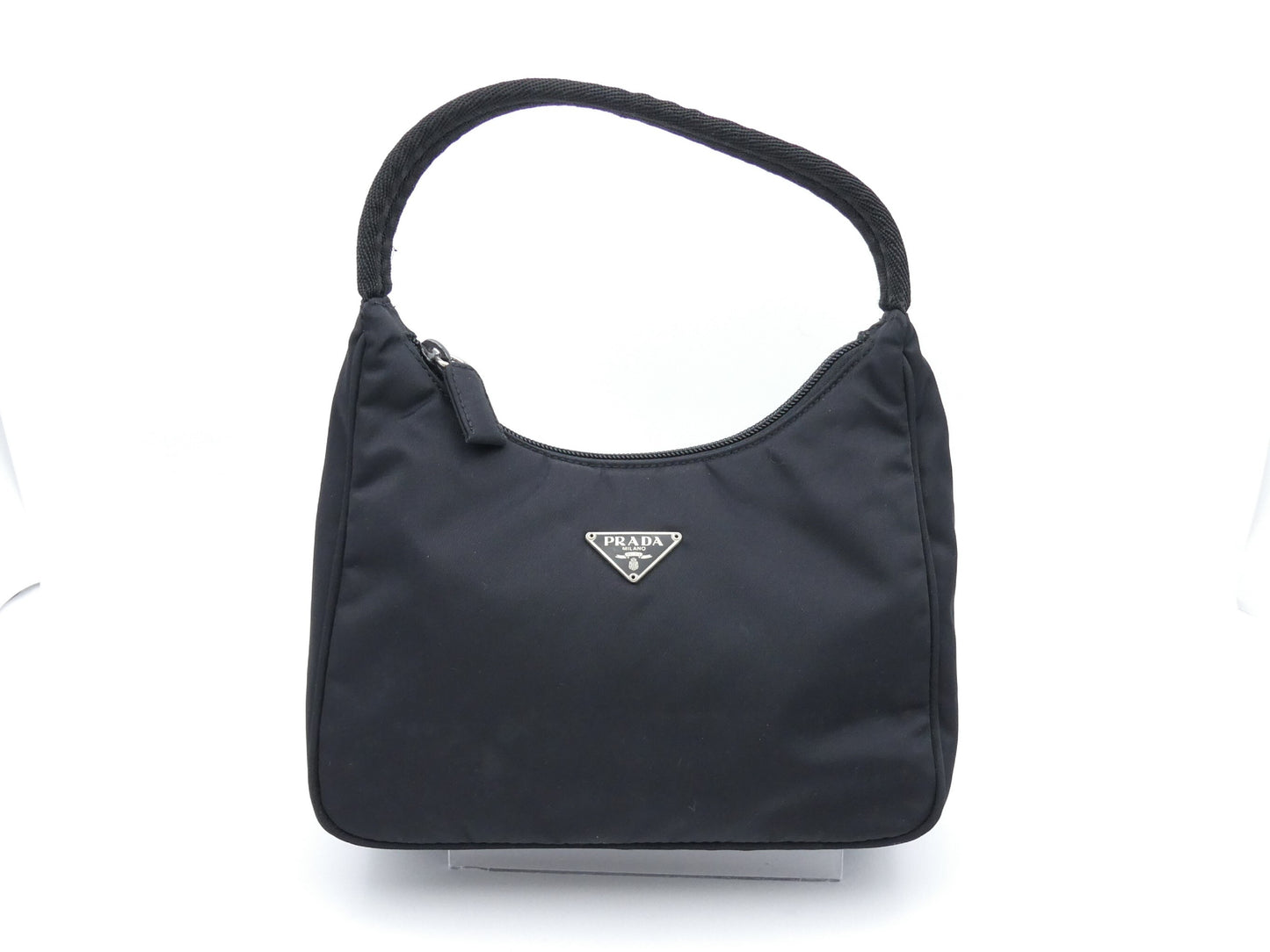 PRADA logo plate nylon handbag
