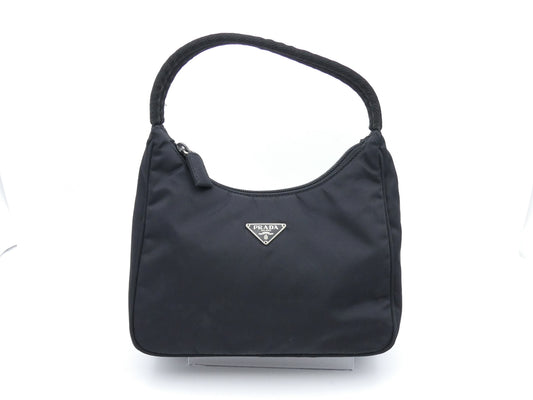 PRADA logo plate nylon handbag