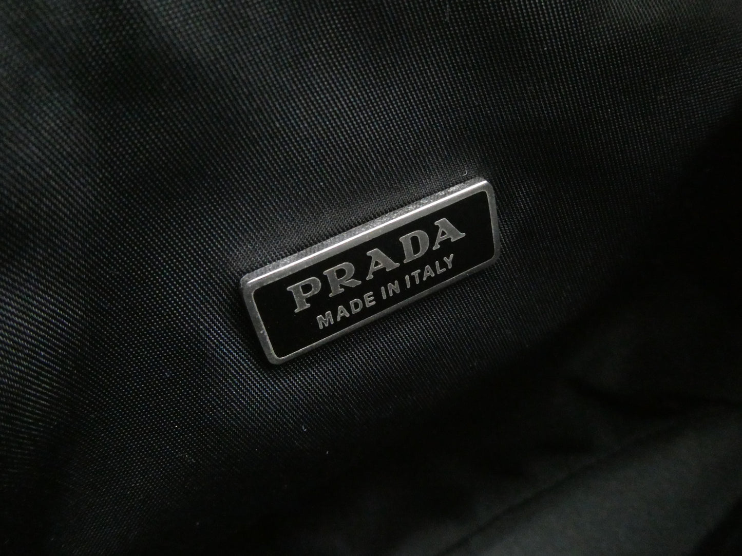 PRADA logo plate nylon handbag