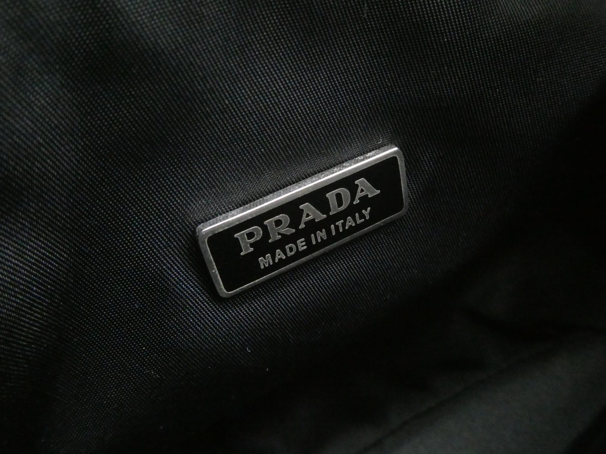 PRADA logo plate nylon handbag