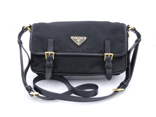 PRADA logo plate nylon shoulder bag