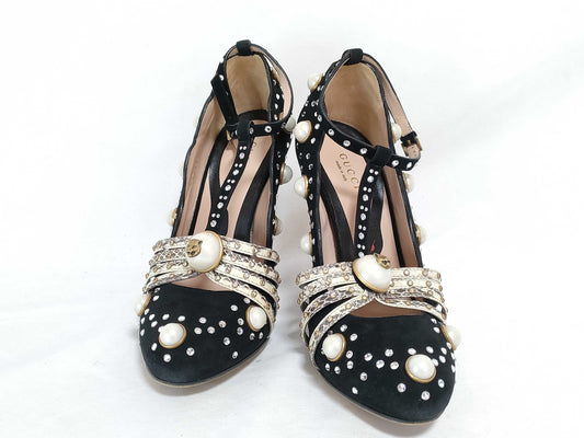 GUCCI GUCCI Tiger Head Python Pumps with Pearls