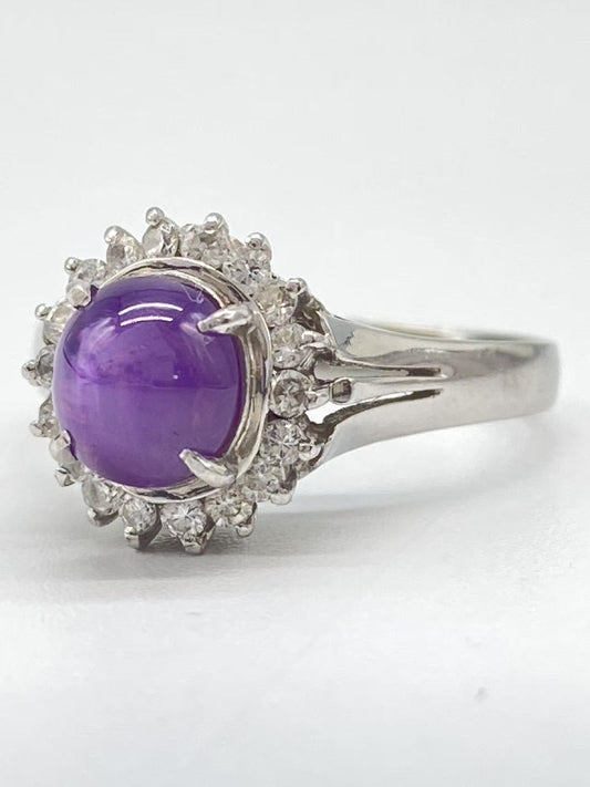 Purple Star Sapphire 2.24ct D0.31ct Pt850 5.4g Ring 